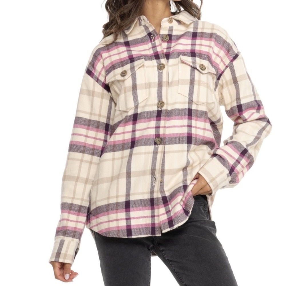 Marine Layer Bailey Brushed Cotton Plaid Flannel Shirt Jacket Womens Size Small